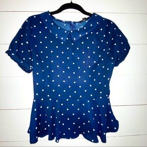 Navy Blue and White Polkadot Blouse